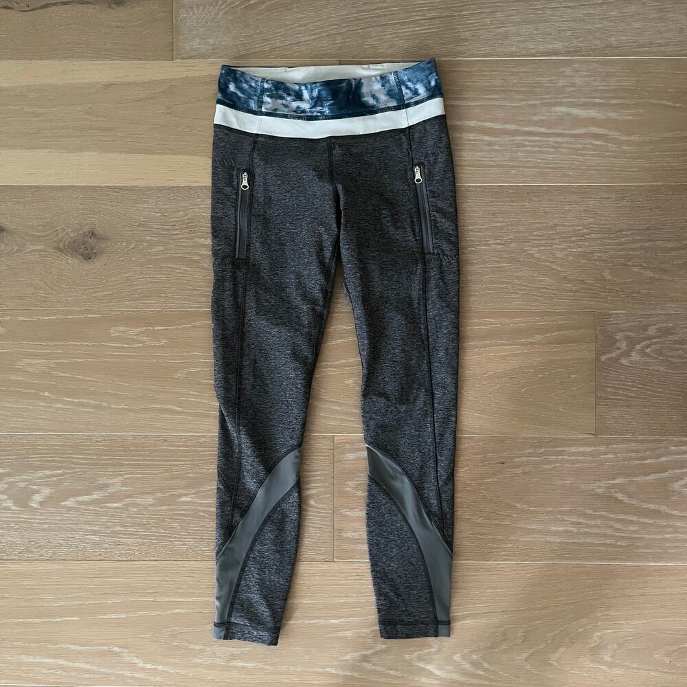 Lululemon Inspire Tight II Leggings Heathered Black Sea Side Silver sz 4